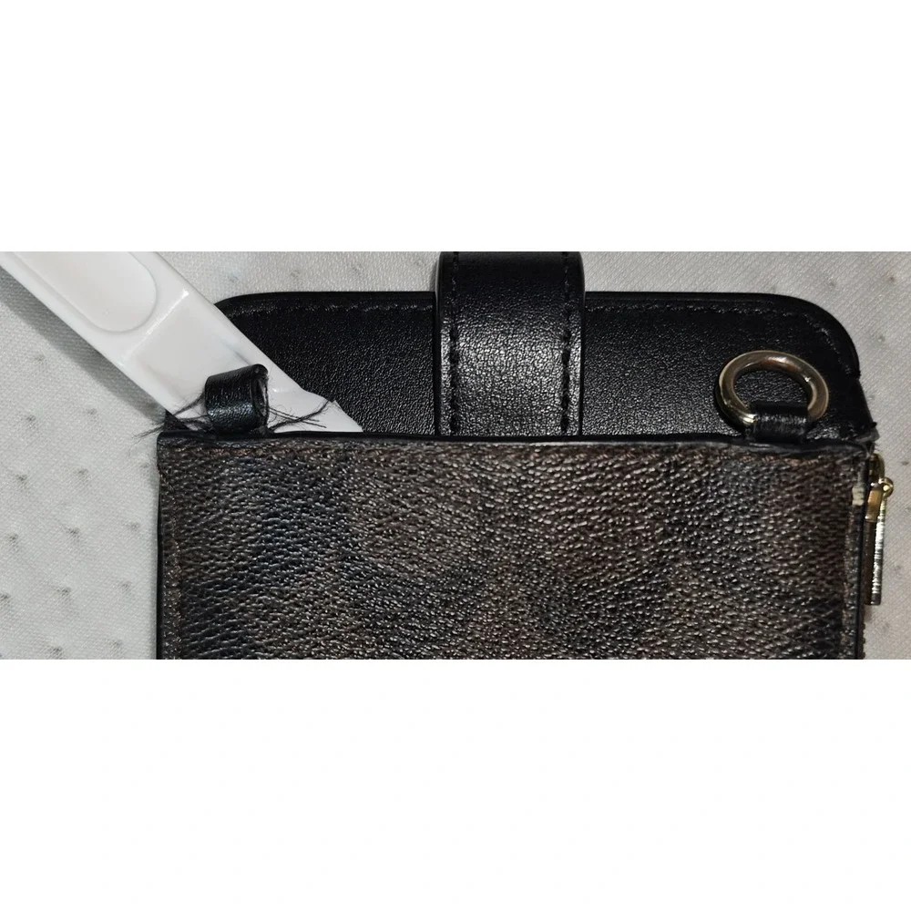 AS IS Coach North/South Signature Logo Phone Crossbody Brown/Black Leather C7397